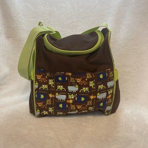 Nylon Diaper Bag With Zoo Animals Side Pockets Crossbody Strap Adjustable‎